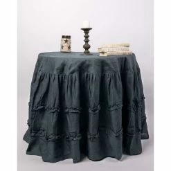 Cheap 🥰 Cottage Home Petite Ruffle Linen Round Tablecloth Steel Blue 👍