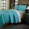 Best deal ❤️ Cottage Home Basia Turquoise Polka Dot Tassle Pom Pom Cotton Quilt Set ✔️