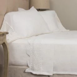 Best deal ❤️ Cottage Home Evelyn White Linen Crochet Sheet Set 💯