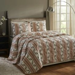 Wholesale 😉 Cottage Home Marie Pink Blush Cotton 3-piece Quilt Set 💯