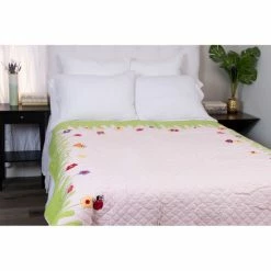 Deals 😀 Cottage Home Pink Ladybug Cotton Twin Quilt 🛒