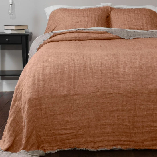 Outlet π Cottage Home Kennith Reversible Linen Bedspread, Tangerine π 3 Outlet π Cottage Home Kennith Reversible Linen Bedspread, Tangerine π