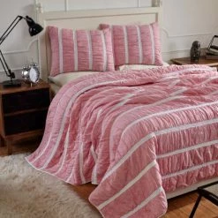 Best reviews of 🔔 Cottage Home Abrielle Red Cotton Gingham King Quilt Set 🔥
