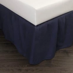 Best Sale 👏 Cottage Home Brighton Navy Cotton 3 Panels 24-inch Drop 3 Piece Tuck In Bed 👗 Skirt 🤩