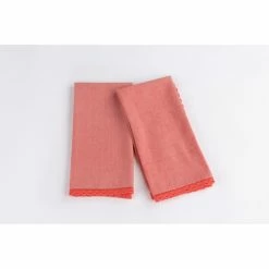 Flash Sale 🔔 Cottage Home Lace Raspberry Cotton 20 X 28 Inch Tea Towel Two Piece Set - 20 X 28 🌟