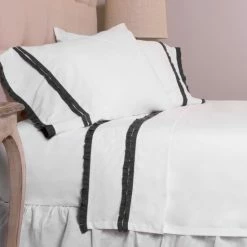 Deals 👍 Cottage Home Dainty Steel Blue Cotton Ruffled Pillowcase Set ✔️