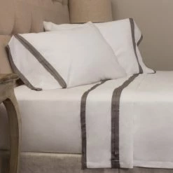 New ⌛ Cottage Home Labell Banded Pillowcases Grey 💯