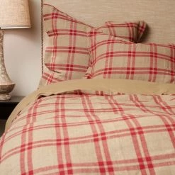 Budget ✔️ Cottage Home Neil Red Plaid Linen Duvet Cover 😍