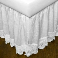 Discount ✔️ Cottage Home Eve Linen White Crochet King 3 Piece Tuck In Bed 👗 Skirt 🔔