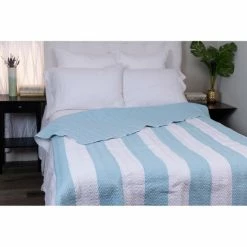 Cheap 💯 Cottage Home Lela Blue & White Striped Cotton Twin Quilt 🎉