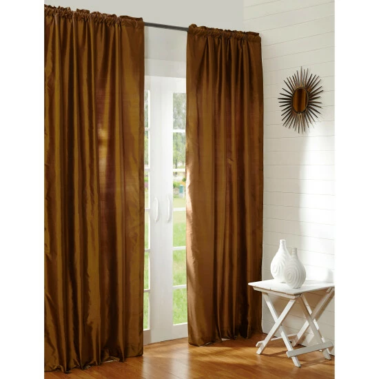 Best Pirce 🥰 Cottage Home Radia Brown Silk Rod Pocket 84 Inch Single Curtain Panel 💯 3 Best Pirce 🥰 Cottage Home Radia Brown Silk Rod Pocket 84 Inch Single Curtain Panel 💯
