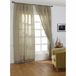 Budget 😀 Cottage Home Linen Solid And Stripe Curtain Panel 96" - 48 X 96 Brown / Natural 🔔