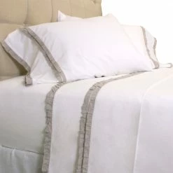Discount 🌟 Cottage Home Dainty Cotton Linen Ruffle Pillowcase Set White 🧨