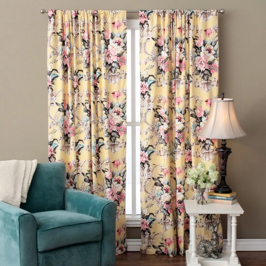 Best deal 🧨 Cottage Home Floral Yellow Cotton 96-inch Single Curtain Panel 🤩 3 Best deal 🧨 Cottage Home Floral Yellow Cotton 96-inch Single Curtain Panel 🤩