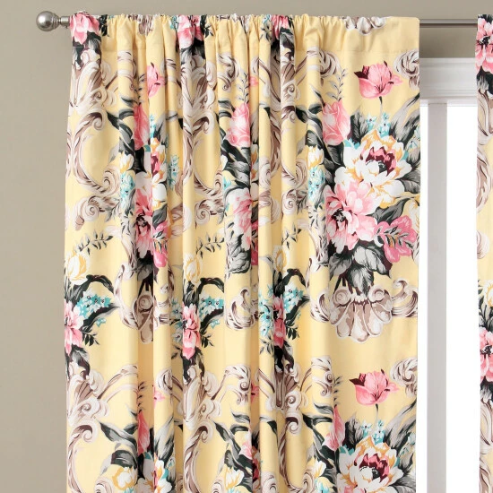 Best deal 🧨 Cottage Home Floral Yellow Cotton 96-inch Single Curtain Panel 🤩 4 Best deal 🧨 Cottage Home Floral Yellow Cotton 96-inch Single Curtain Panel 🤩 - Image 2