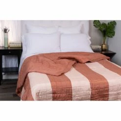 Best Sale 🌟 Cottage Home Verdeen Orange Striped Polysilk Queen Quilt 🔥