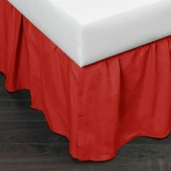 Discount 🌟 Cottage Home Brighton Red Cotton 24-inch Drop 3 Piece Tuck In Bed 👗 Skirt ⭐