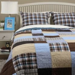 Buy ❤️ Cottage Home Jace Blue/ Brown Mixed Patchwork Cotton Quilt Set 🔔 -Cottage Home Shop unnamed file 970